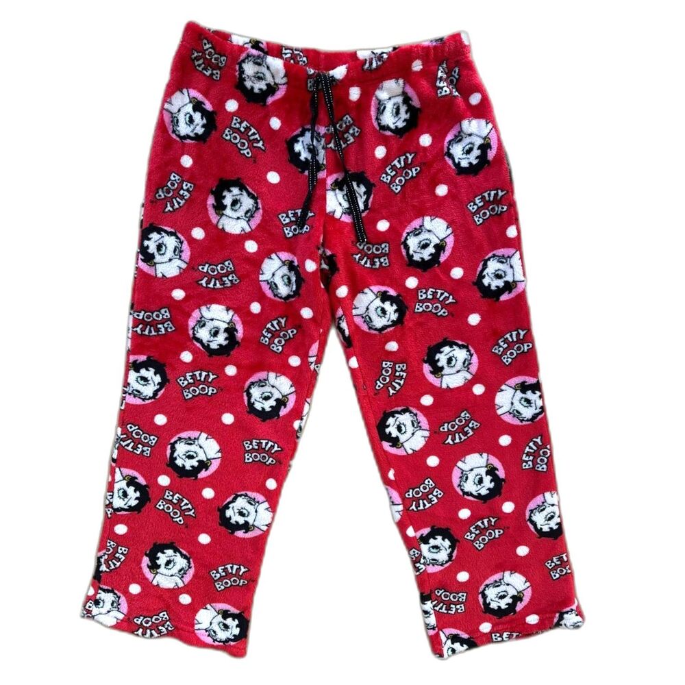Betty Boop Fleece Pajama Pants Red Polka Dot Y2K Lounge Sleepwear Size Large